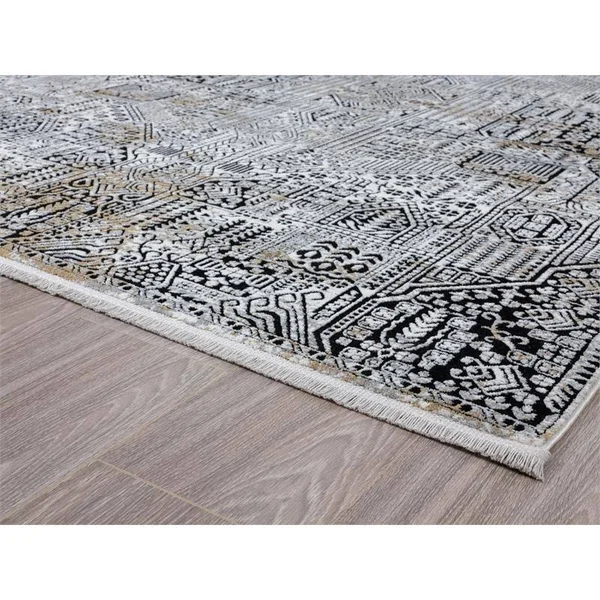 Xanthos Collection Gray/Gold Transitional Polyester Area Rug - 5' x 8'