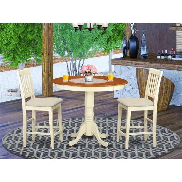 East West Furniture JAVN3-WHI-C 3 Piece Counter Height Table and 2 Chairs Set