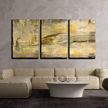 Wall26 - 3 Piece Canvas Wall Art - Art Abstract Acrylic Background in Beige, Yellow, Grey and Brown Colors - Modern Home Decor S
