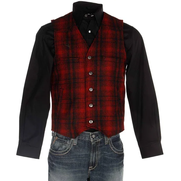 Wyoming Traders Mens Plaid Wool Vest XL Red/Black - Men's