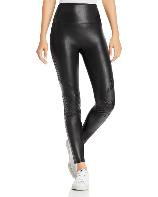 Spanx Faux-Leather Quilted Leggings S, Very Black