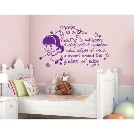 Make A Wish Wall Decal - Kids Wall Decal - Sticker, Mural Vinyl Art Home Decor, Quotes and Sayings - 2733 - Turquoise, 47in x 30i