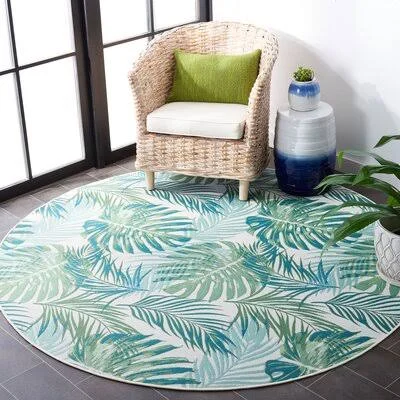 Ivanna Floral Green/Teal Indoor - Outdoor Area Rug Bayou Breeze Rug Size: Round 6&6x22
