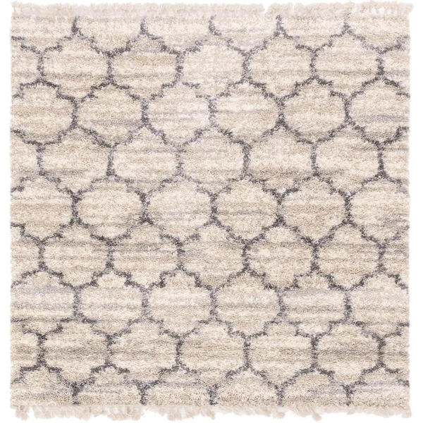 Unique Loom Trellis Hygge Shag Area Rug - 8& 0 x 8& 0 Square - Beige