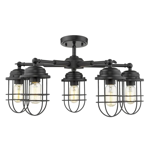 Golden Lighting 9808-5SF Blk Seaport - 5 Light Semi-Flush Mount Black