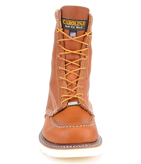 Carolina Men's 8 inch Domestic Moc Toe Wedge Work Boots - 10 2E, Brown