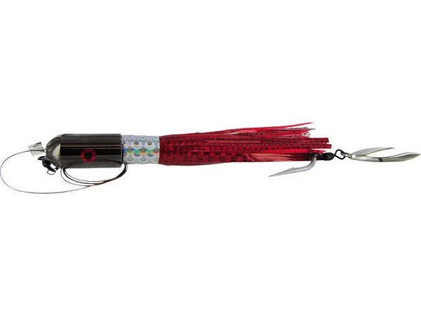 Catchy Tackle Cbb6-05 Bomb Black Chrome Mylar Skirt Rigged 150#Wire 7/0 Siwash Hook, 6 oz, Red/Black