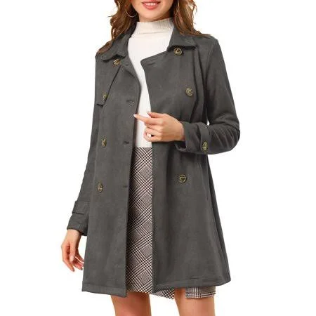 Allegra K Women's Notched Lapel Double Breasted Trench Coat Jacket, Size: Small, Gray
