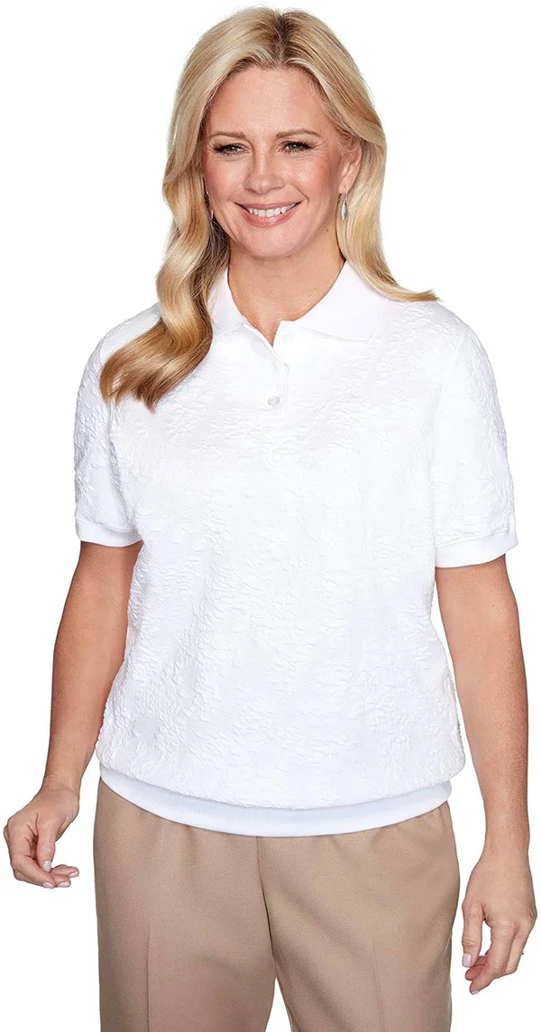 Alfred Dunner Classics Jacquard Top - White