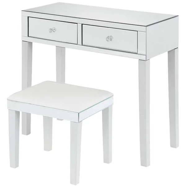 Brika Home 2 Piece Mirrored Bedroom Vanity Set in White - BR-1890233