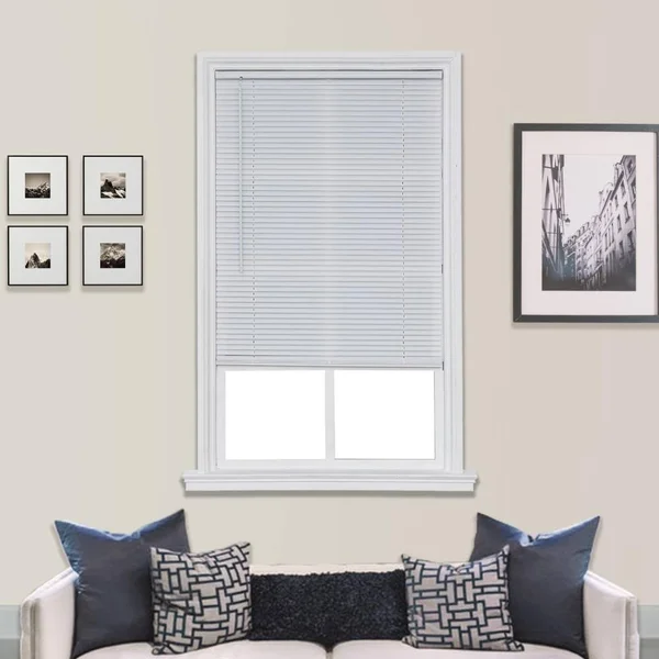 Project Source 1-in Slat Width 52.25-in x 64-in Cordless White Vinyl Light Filtering Mini Blinds, CCDLF5464-52.25