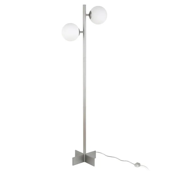 Pemberly Row 2-Light Metal Nickel and Gray Floor Lamp with Glass Orb Shade - PR-4753-1922595