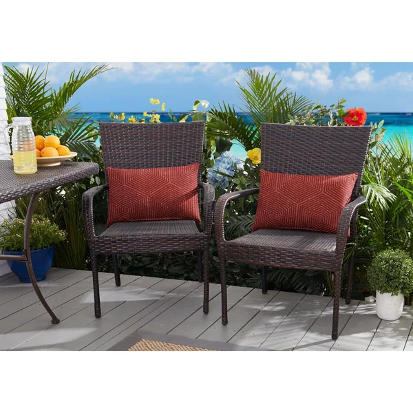 Set of 2 Ruby Red in Geometric Pattern Sunbrella Rectangular Outdoor Pillow 20x22