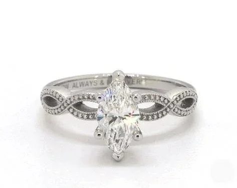 Vintage Milgrain Twist Engagement Ring in 14K White Gold 4mm Width Band (Setting Price)