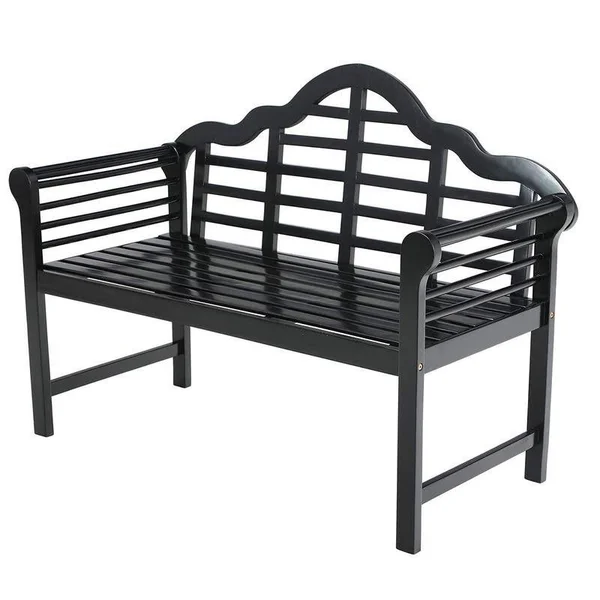 Phi Villa Patio Acacia Wood Bench with Backrest and Armrests - White