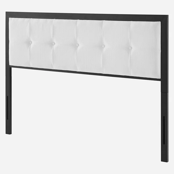 Waldorf Modern White Fabric Button Tufted Upholstered Twin Size Metal Headboard