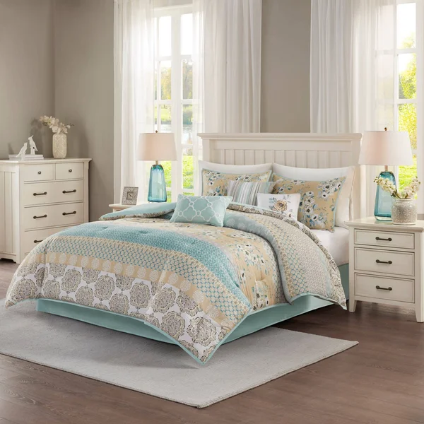 Madison Park Willa 7 Piece Cotton Printed Comforter Set Green - King