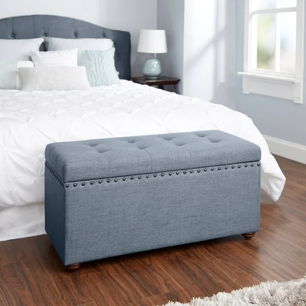 Penelope Nail Head Storage Bench Light Gray - Silverwood