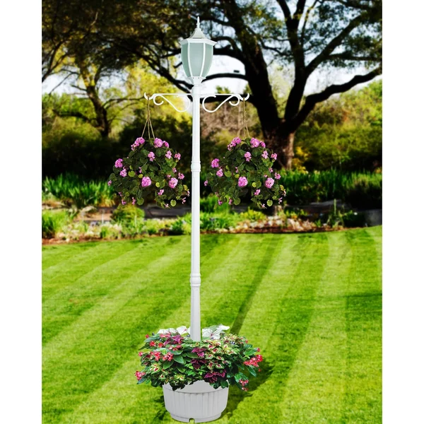 Sun-Ray Crestmont Flaming LED Solar Lamp Post and Planter with Hanger
