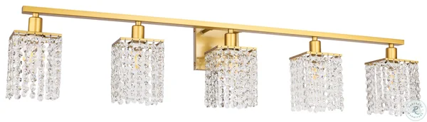 Elegant LD7014BR Phineas 5 Light Brass and Clear Crystals Wall Sconce