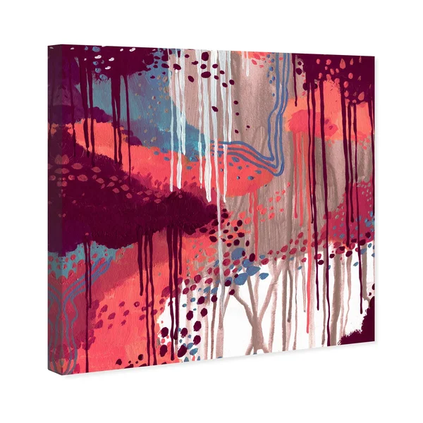 Oliver Gal 'Wine Wine Wine' Abstract Wall Art Canvas Print Paint - Pink - Blue - 12 x 12