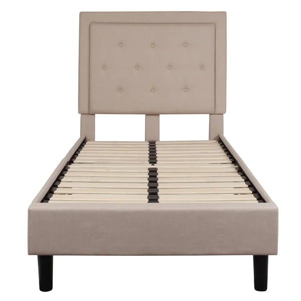 Roxbury Tufted Upholstered Platform Bed - Beige - Twin