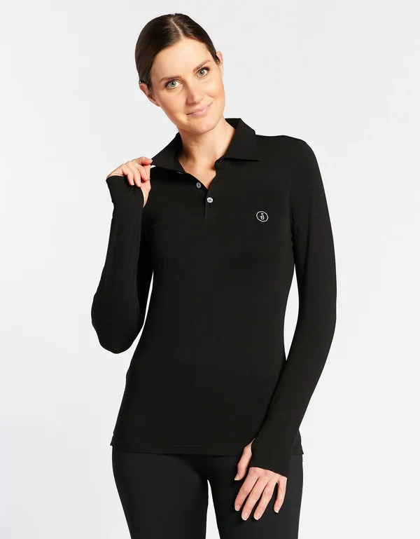 Long Sleeve Sun Protective Polo Shirt for Women UPF50+ - Sun Shirt Black