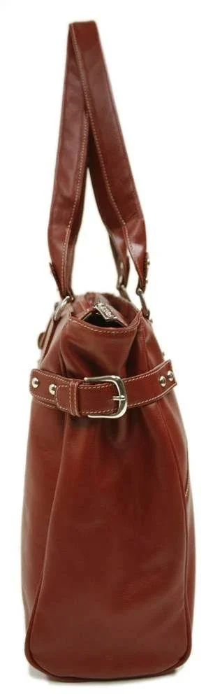 Piel Leather Large Ladies Side Strap Tote - Red