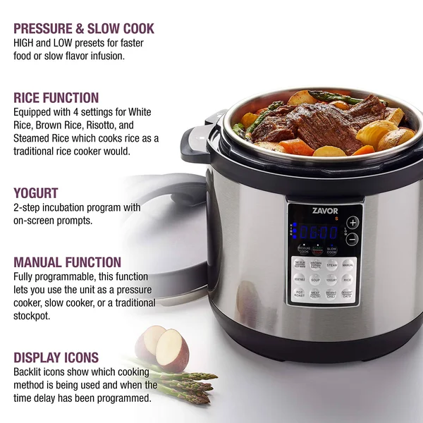 Zavor Lux Edge 8-Qt. Cooker with Cookbook, Silver