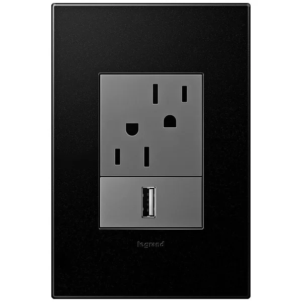 Adorne Graphite 1-Gang+ Wall Plate w/ Outlets - Style #57N61