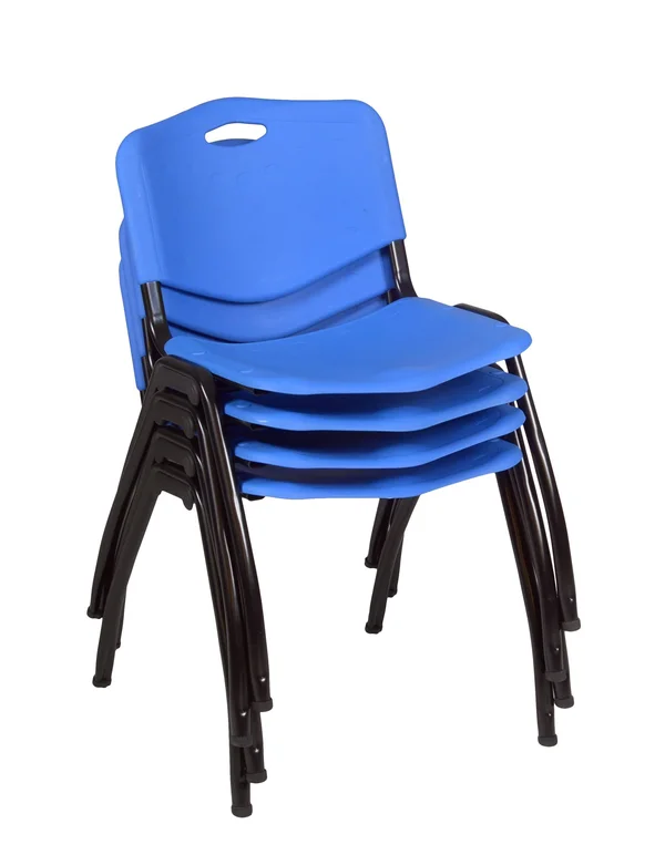 Regency Kee 30x22 Square Breakroom Table- Mahogany/ Black & 4 &M& Stack Chairs- Blue