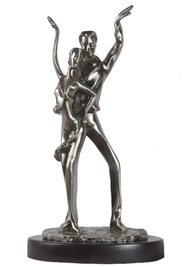 13 inch Ancient Silver and Pewter Couple Dancers Figurine Statue