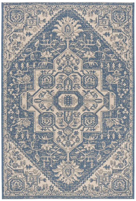Safavieh Beach House Thea Indoor/ Outdoor Rug - 6&7x22 x 6&7x22 Round - Cream/Blue