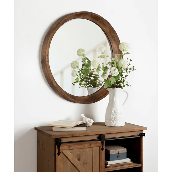 Kate and Laurel Colfax Round Wood Framed Wall Mirror - Natural (30x22 Diameter)