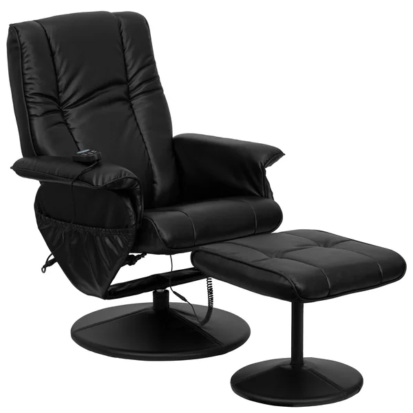 Lancaster Home Massaging Black LeatherSoft Recliner/ Ottoman with Wrapped Base, Size: Oversized