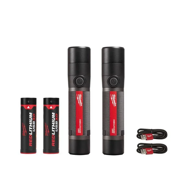 Milwaukee 800 Lumens LED USB Rechargeable HP Fixed Focus Flashlight (2-Pack), Black