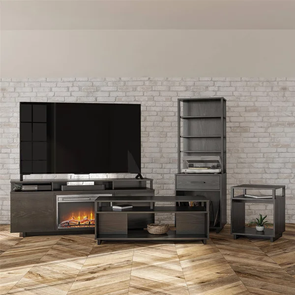 Ameriwood Home Paisley Electric Fireplace TV Stand in Dove Grey