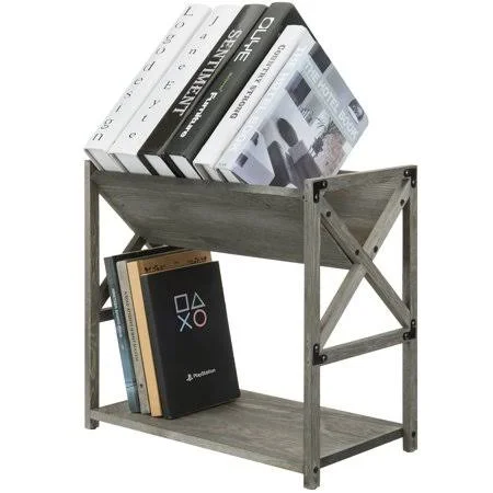 MyGift 2-Tier Vintage Gray Wood Home Office Desktop Bookcase