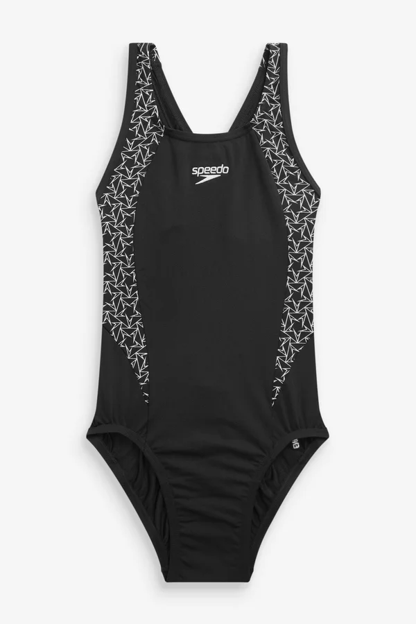 Speedo Boomstar Splice Flyback Swimsuit Black White Women 36