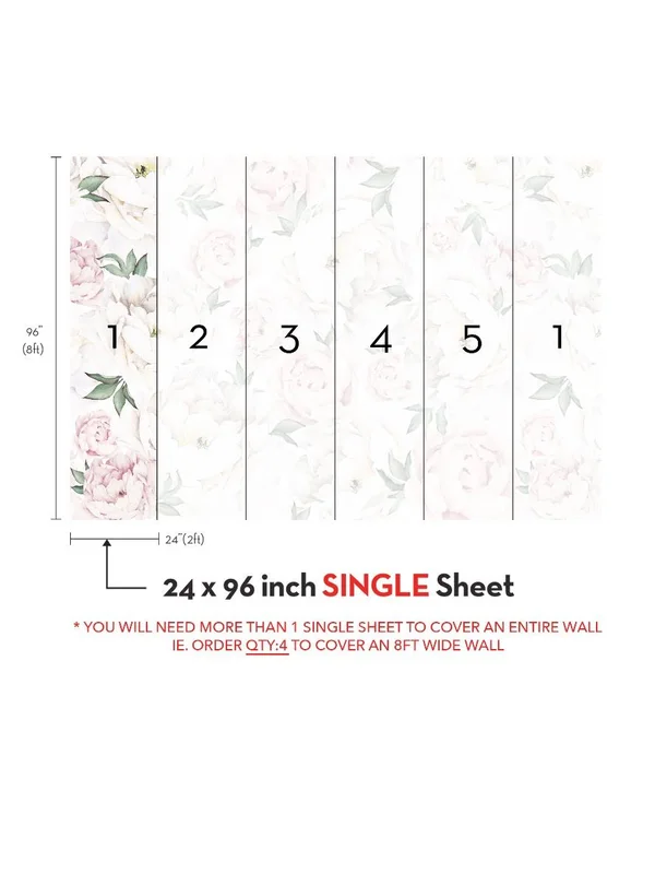 Peony Flower Mural Wall Art Peel and Stick Wallpaper - Pink