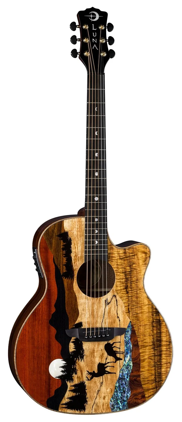 Luna Vista Deer Tropical Wood Acoustic-Electric Guitar with Case - Natural