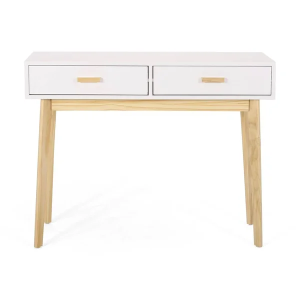 Noble House Pickford 39.5 in. x 30.5 in. Matte White Rectangle Wood Console Table with Drawers