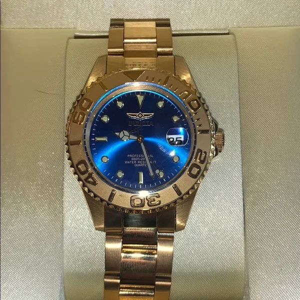 Invicta Men's Quartz Watch - Pro Diver Blue Dial Yellow Gold Steel - 29940