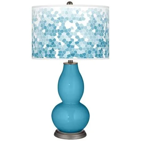 Color + Plus Jamaica Bay Mosaic Giclee Double Gourd Table Lamp - Blue