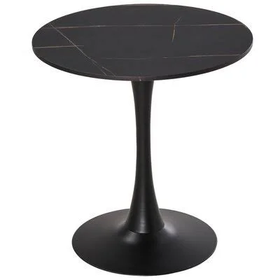 Rancano 27.56x22 Pedestal Dining Table George Oliver Table Top Color: Faux Black Marble