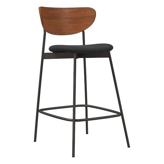 West Elm Modern Petal Wood Upholstered Counter Stool, Sierra Leather, Gray, Antique Bronze