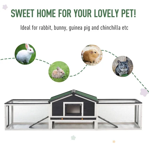 PawHut 2-Story Large Wooden Rabbit Hutch Pet House with Ramps, Lockable Doors, Run Area and Asphalt Roof for Outdoor Use
