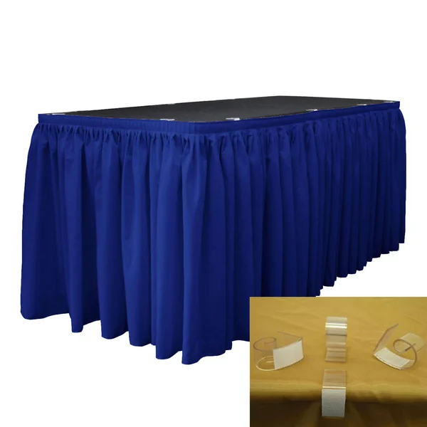 La Linen 30 ft. x 29 in. Long Royal Blue Polyester Poplin Table Skirt with 15 L-Clips