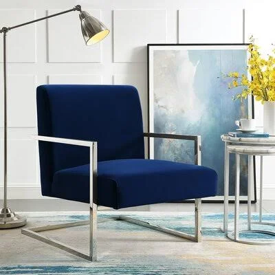 Keenan Velvet Square Armchair Nicole Miller Upholstery Color: Navy, Leg Color: Chrome