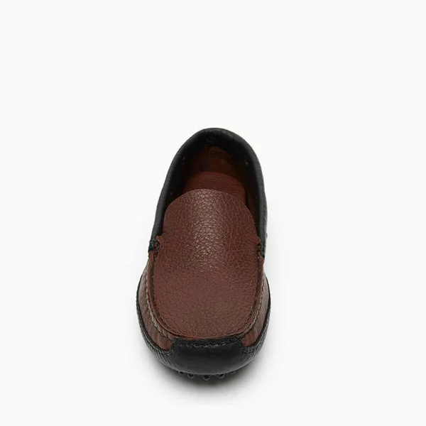 Minnetonka Moccasin - Men's P.W. Driving Loafer (Color Block) in Brown Upper and Black Lower, Size 6, Handmade